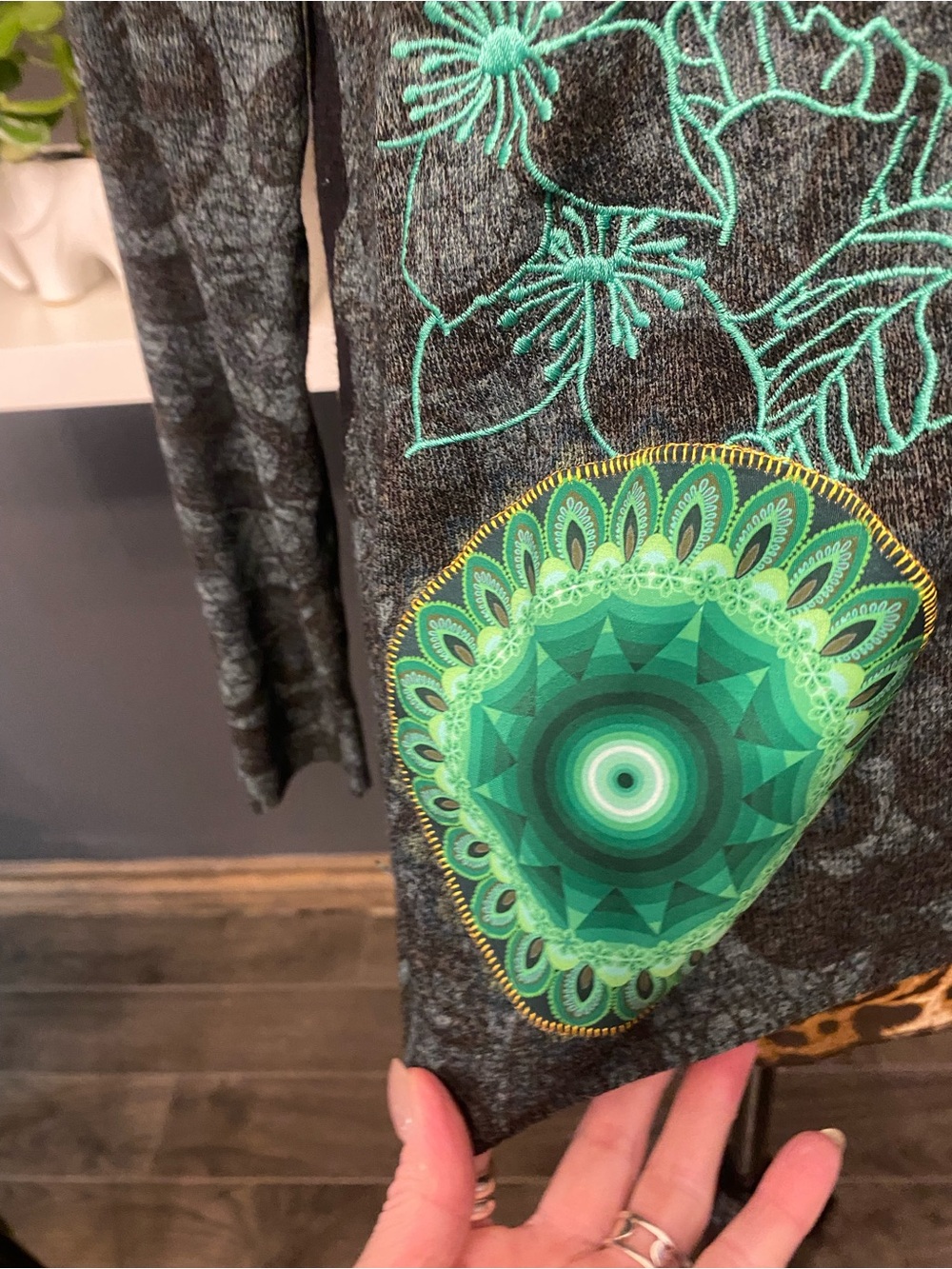 Desigual Women's Printed Long-Sleeved TwoferTop with Colorful Mandala Detail - Picture 4 of 8
